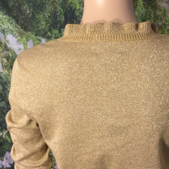 CHAPS CLASSICS METALLIC GOLD LONG-SLV SWEATER TOP - Picture 5 of 5